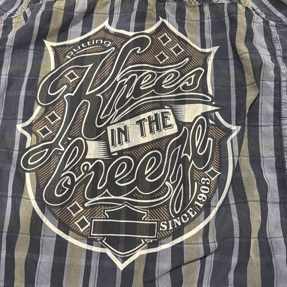 Harley-Davidson Men's Green and Gray Plaid Shirt